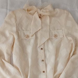 Cream dress shirt, women's, long sleeves, button down, lace